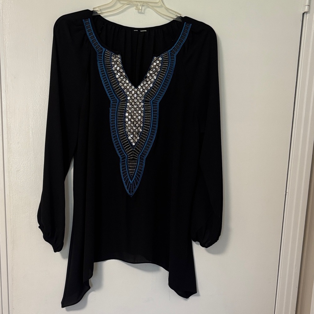 Express Black Tunic with Blue and Silver Embellished Neckline